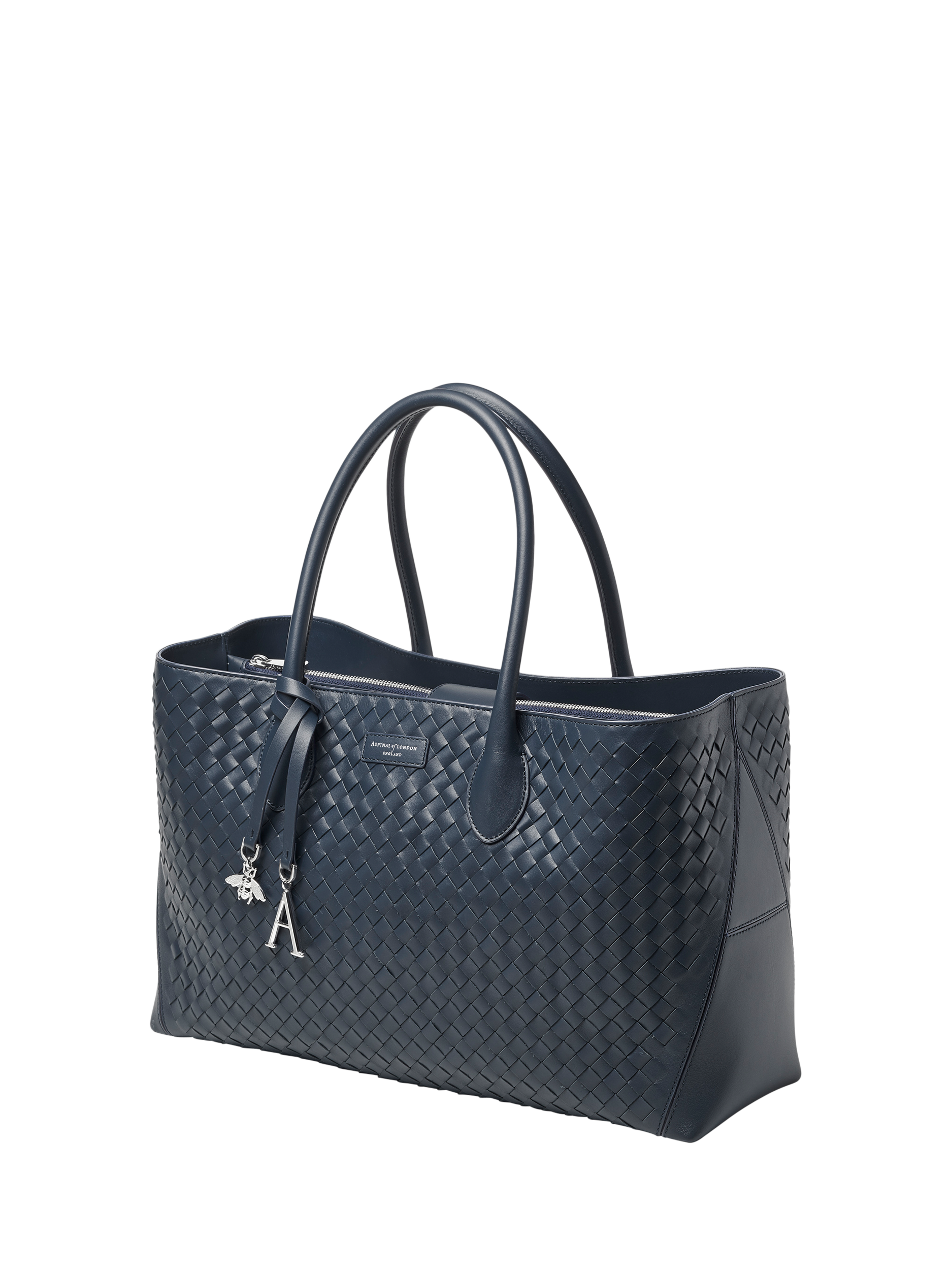 Product image 2 of 4, which shows Aspinal of London Slot Weave Leather London Tote Bag, French Navy
