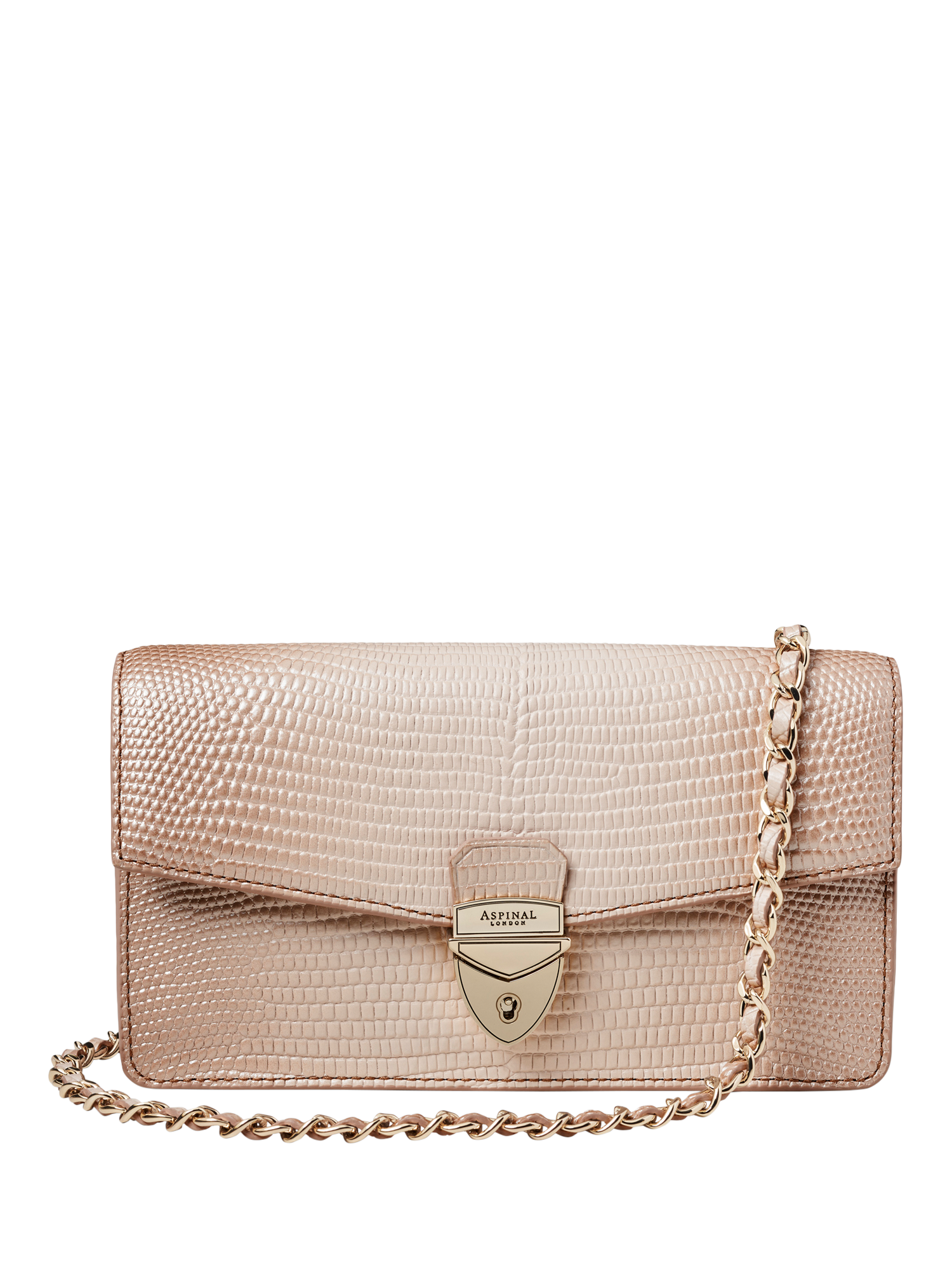 Product image 1 of 7, which shows Aspinal of London Mayfair 2 Leather Clutch Bag, Oyster