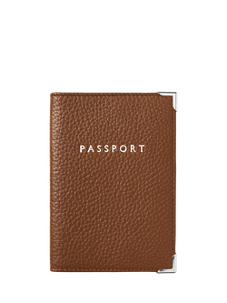 Aspinal of London Pebble Leather Passport Cover, Tobacco