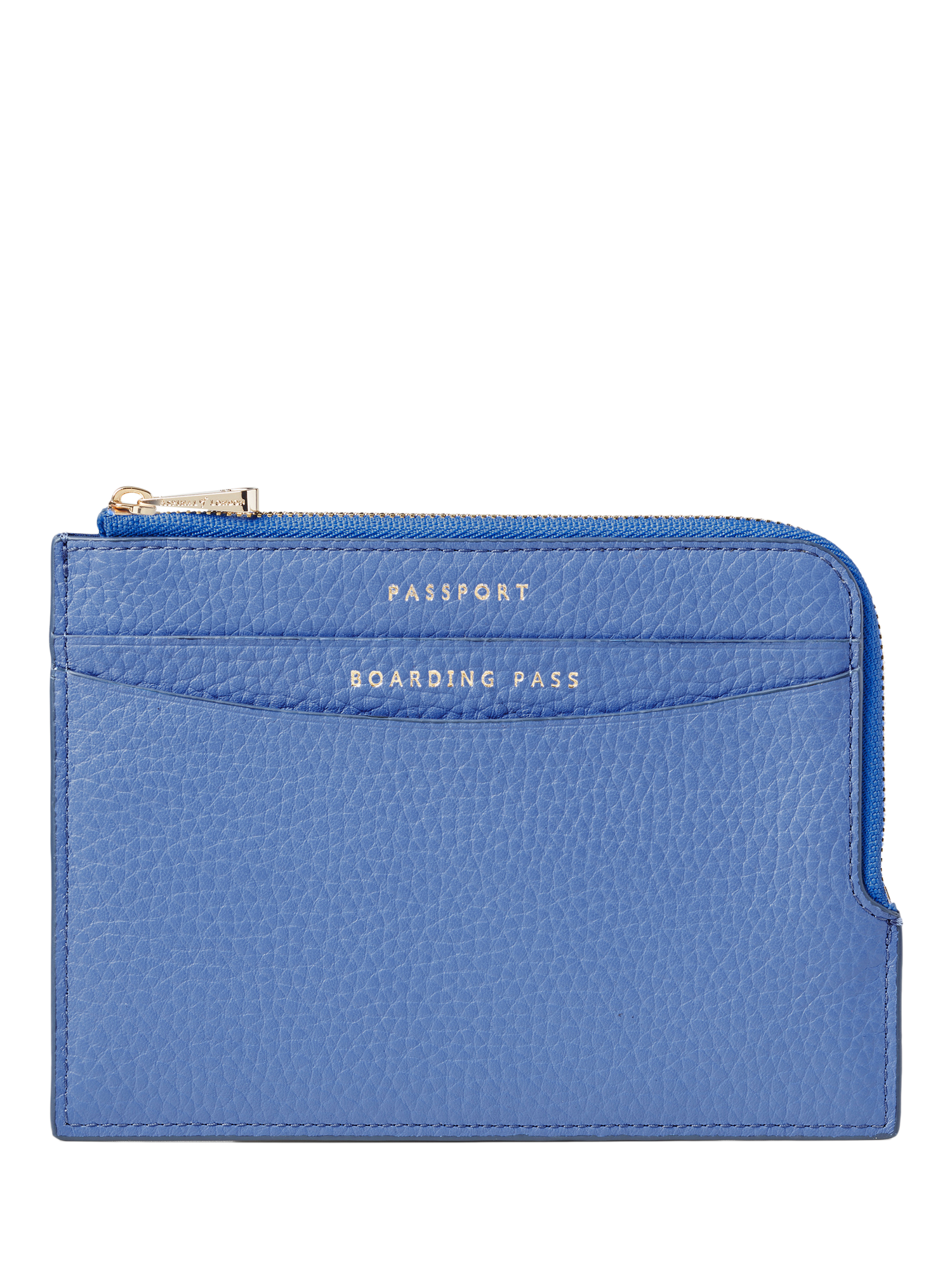 Product image 1 of 4, which shows Aspinal of London Leather Zipped Travel Wallet, Capri Blue