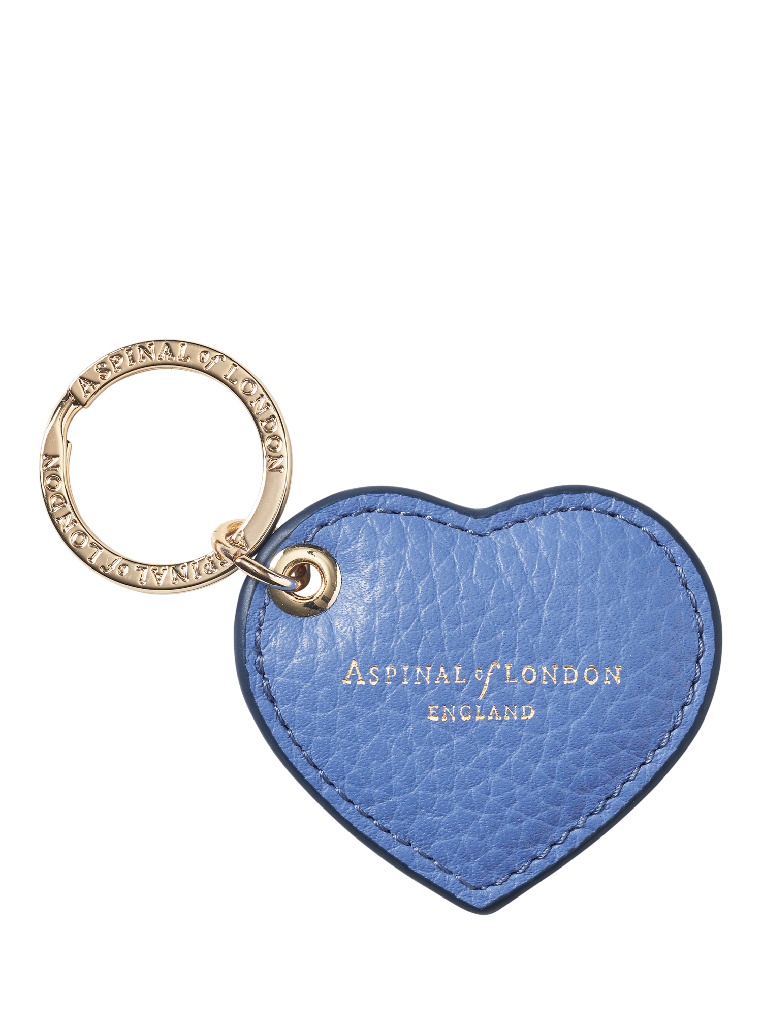 Aspinal of London Small Heart Leather Keyring, Capri Blue