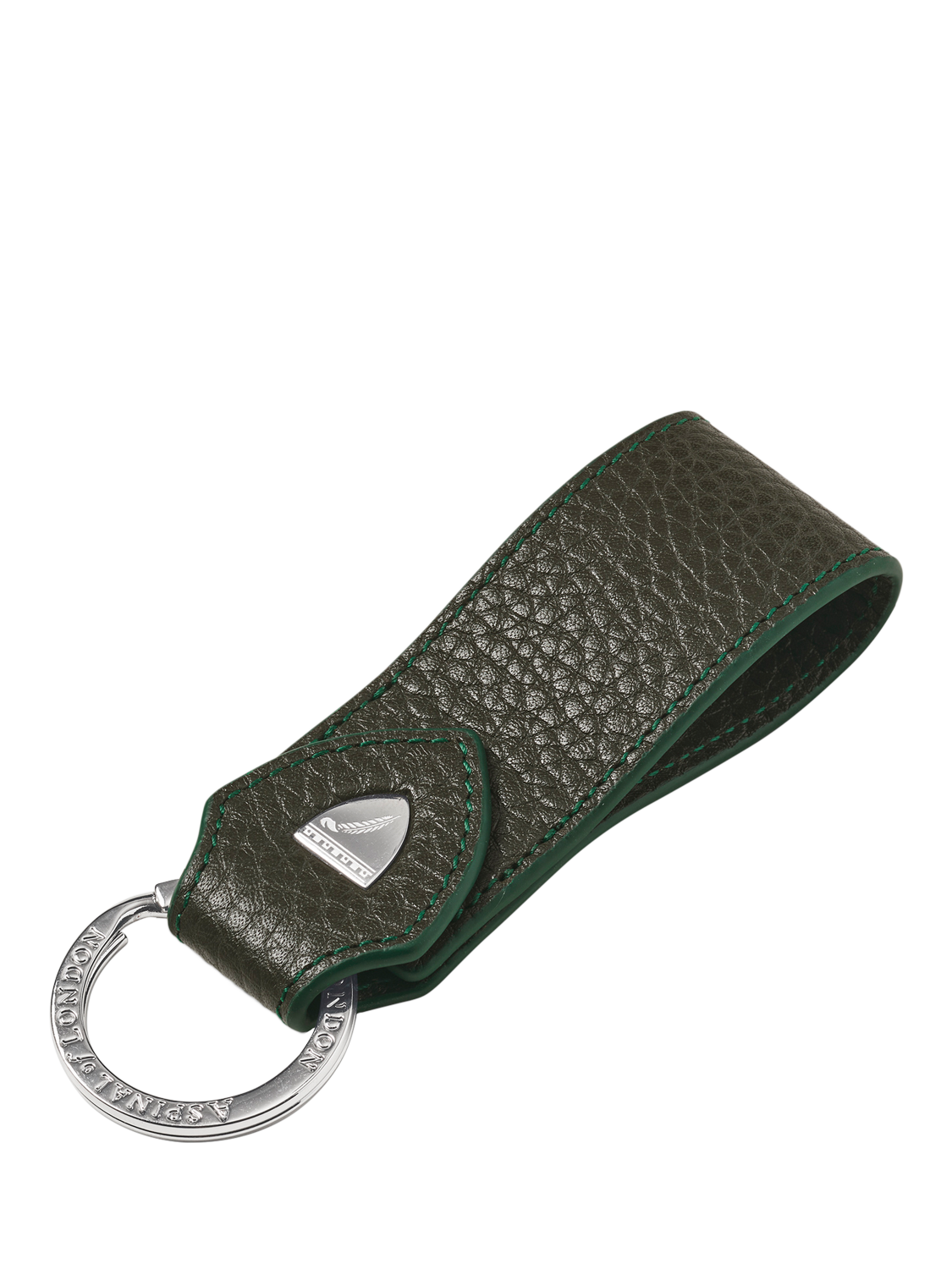 Product image 1 of 2, which shows Aspinal of London Small Pebble Leather Loop Keyring, Forest Green