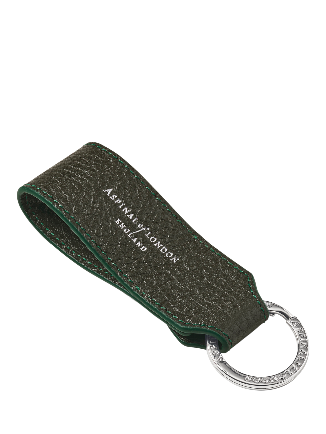 Product image 2 of 2, which shows Aspinal of London Small Pebble Leather Loop Keyring, Forest Green
