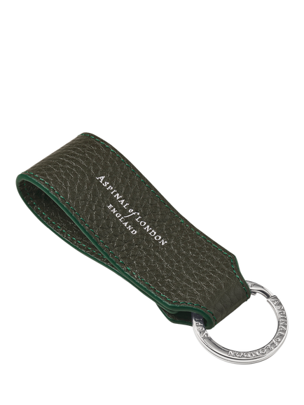 Aspinal of London Small Pebble Leather Loop Keyring - view 2, Forest Green
