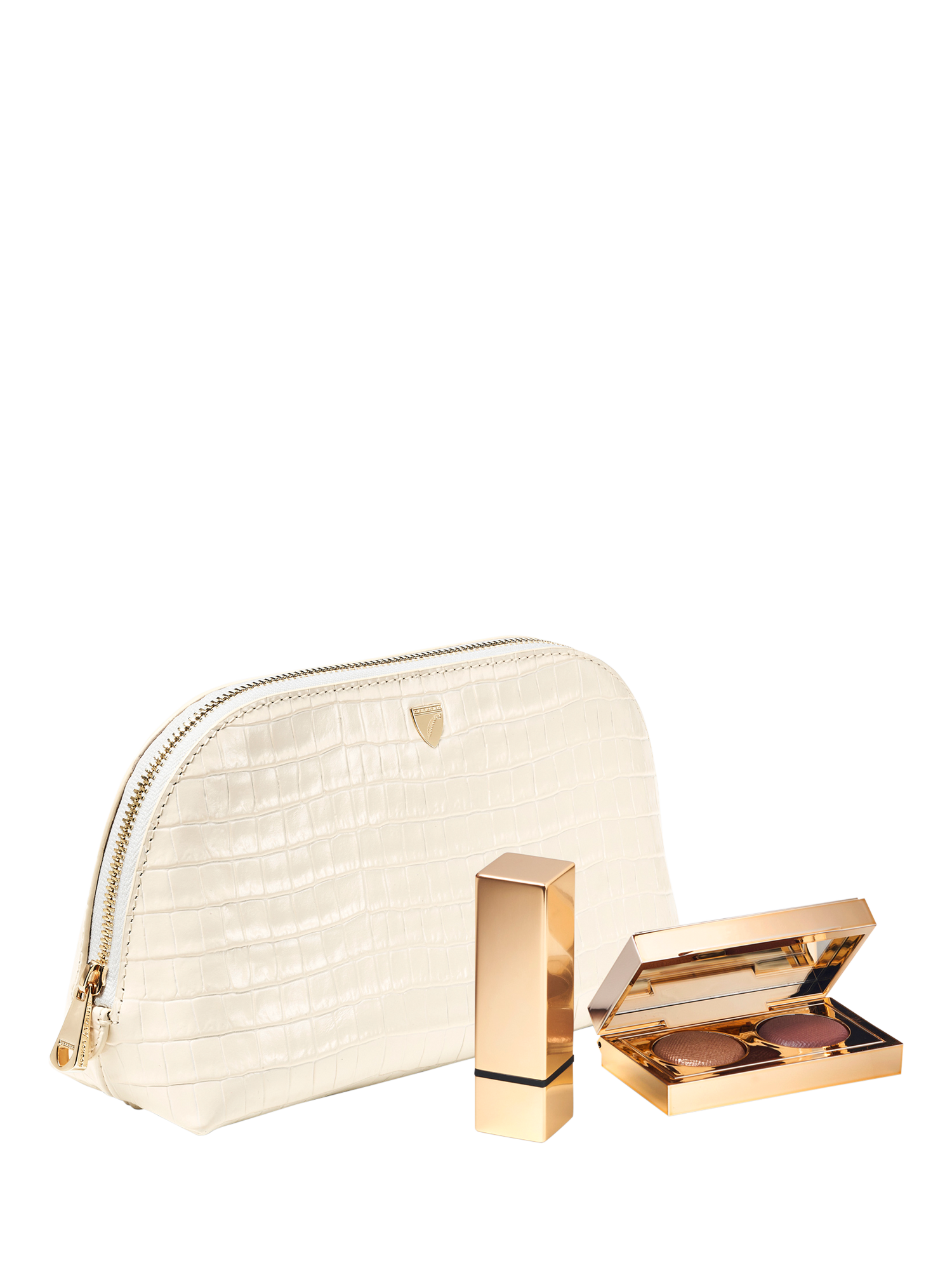 Product image 3 of 4, which shows Aspinal of London Leather Classic Makeup Case, Ivory