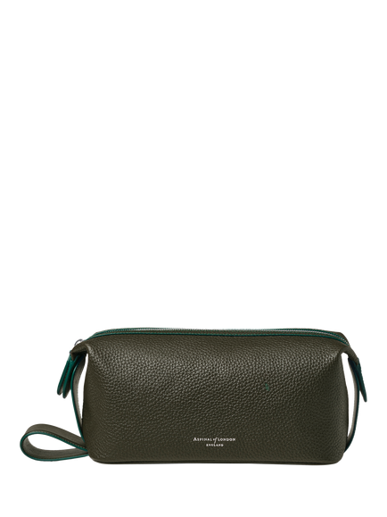 Aspinal of London Reporter Pebble Leather Wash Bag, Forest Green