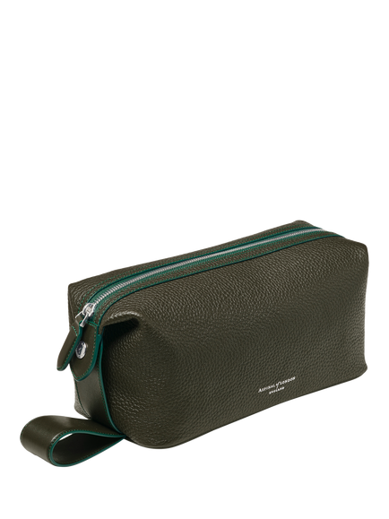 Aspinal of London Reporter Pebble Leather Wash Bag - view 2, Forest Green