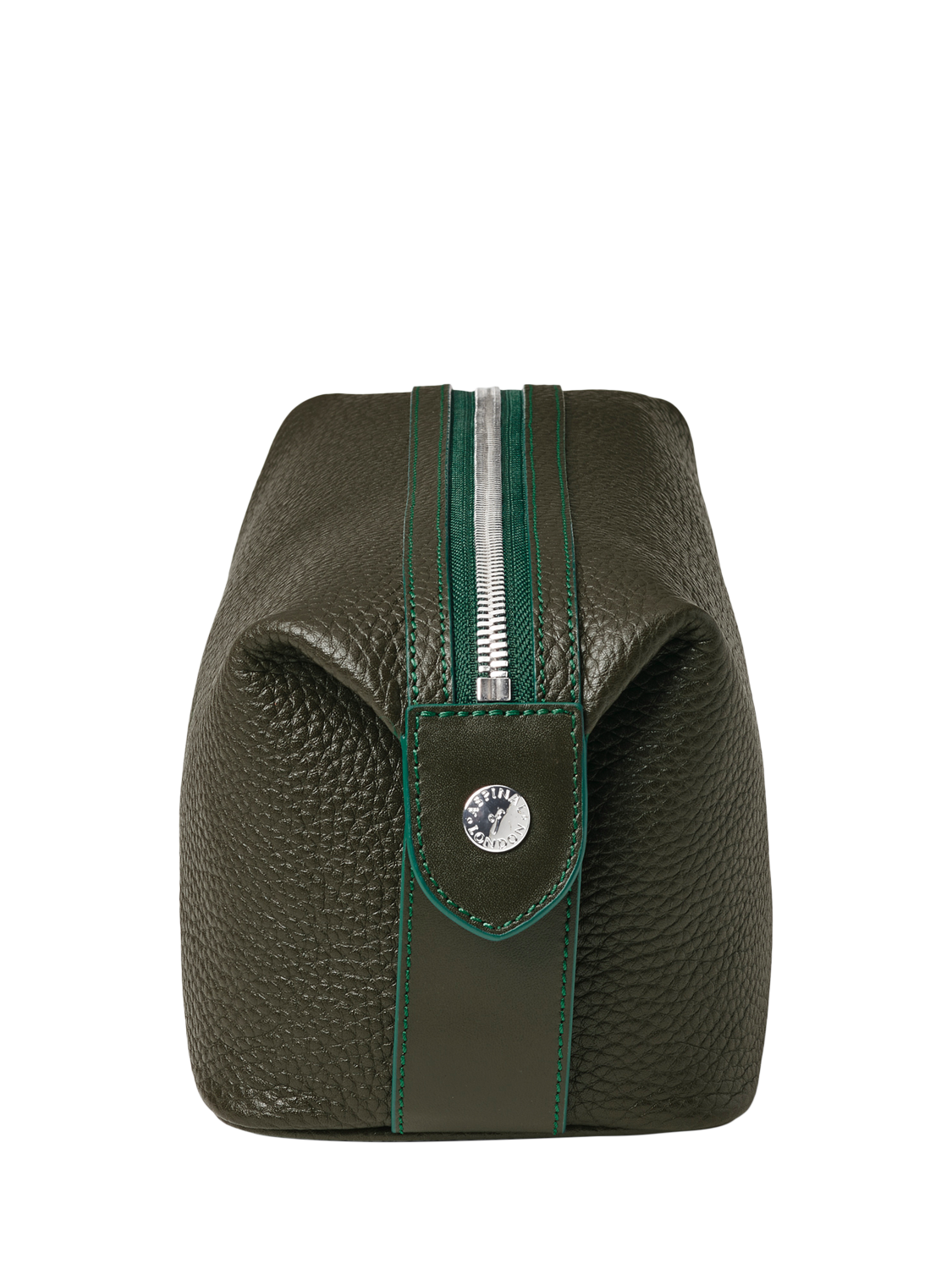 Product image 3 of 5, which shows Aspinal of London Reporter Pebble Leather Wash Bag, Forest Green