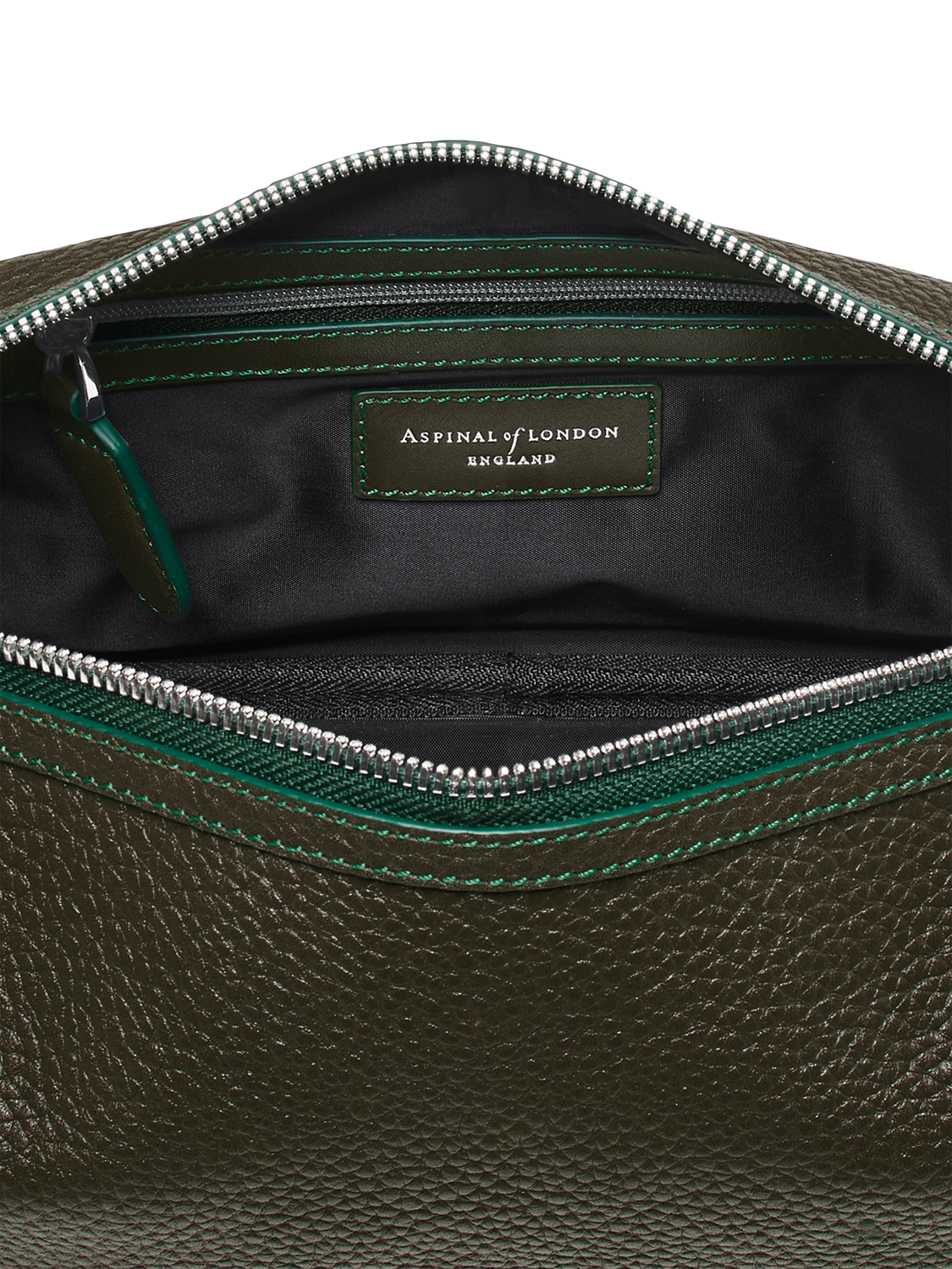 Product image 5 of 5, which shows Aspinal of London Reporter Pebble Leather Wash Bag, Forest Green