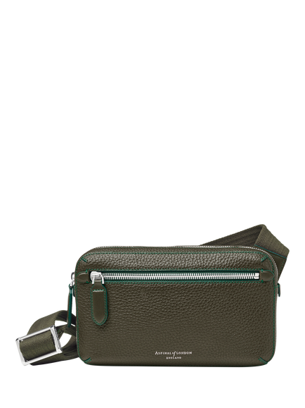 Aspinal of London Compact Pebble Leather Reporter Bag, Forest Green