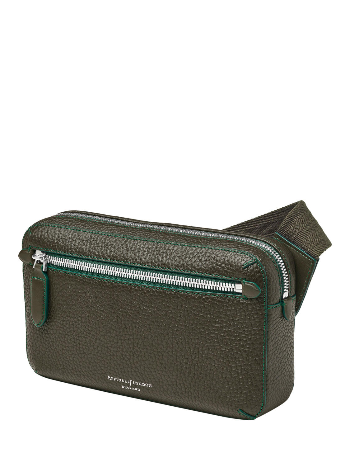 Product image 2 of 5, which shows Aspinal of London Compact Pebble Leather Reporter Bag, Forest Green