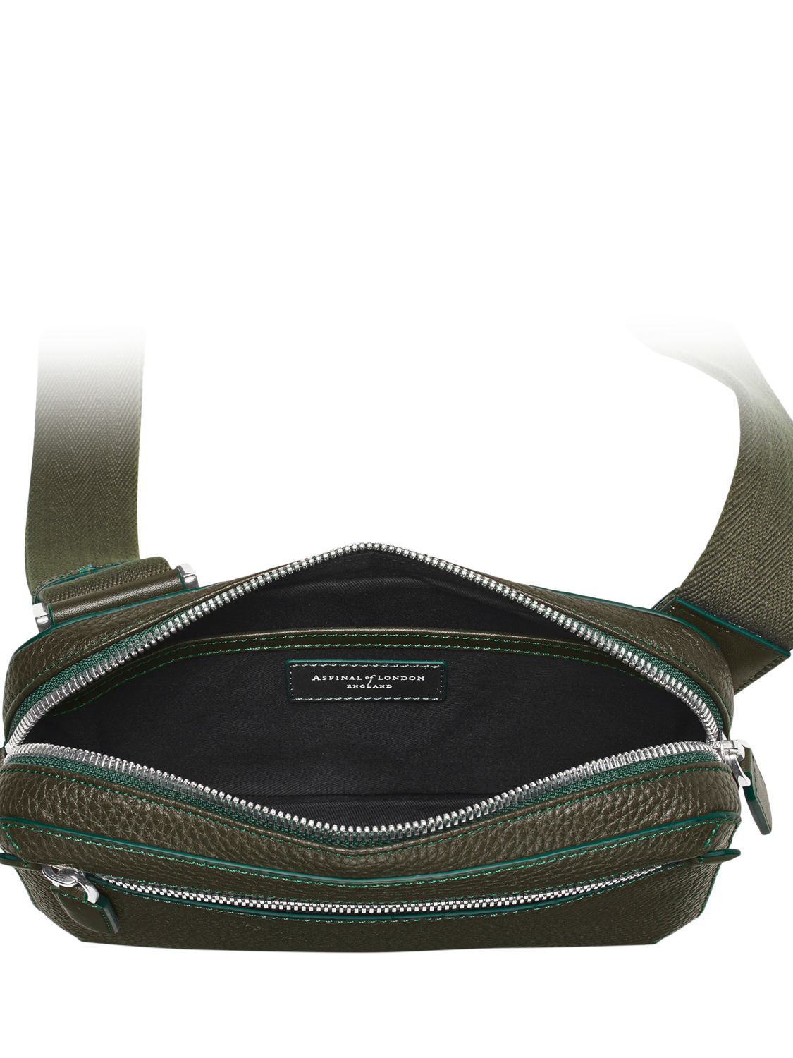 Product image 4 of 5, which shows Aspinal of London Compact Pebble Leather Reporter Bag, Forest Green