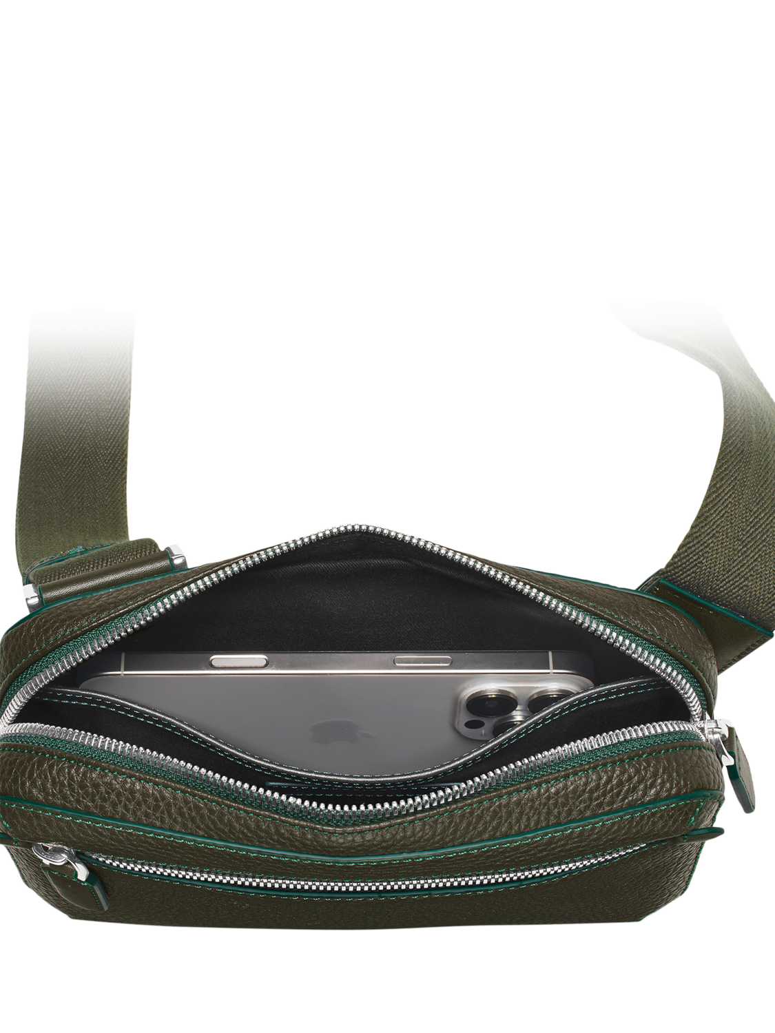 Product image 5 of 5, which shows Aspinal of London Compact Pebble Leather Reporter Bag, Forest Green
