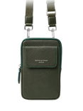 Aspinal of London Reporter Pebble Leather Crossbody Phone Bag, Forest Green