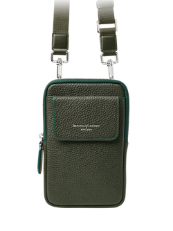 Aspinal of London Reporter Pebble Leather Crossbody Phone Bag, Forest Green