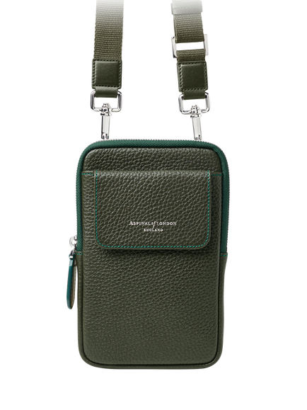 Aspinal of London Reporter Pebble Leather Crossbody Phone Bag, Forest Green