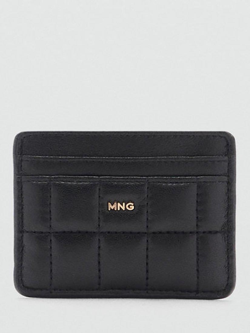 Product image 1 of 3, which shows Mango Praline Quilted Card Holder, Black