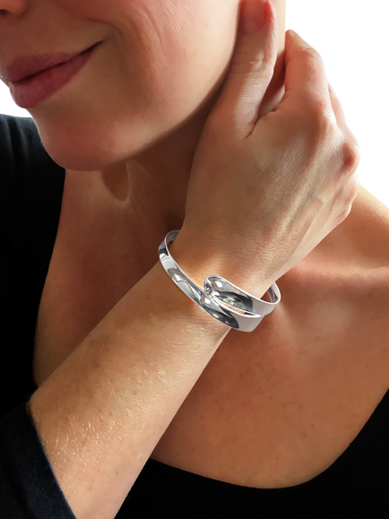 Nina B Double Groove Bangle, Silver - view 2, Silver
