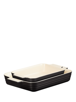 Le Creuset Stoneware Rectangular Oven Dish, Set of 2, Satin Black, Satin Black