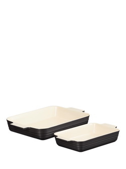Le Creuset Stoneware Rectangular Oven Dish, Set of 2, Satin Black - view 2, Satin Black