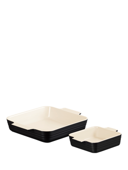 Le Creuset Stoneware Square Oven Dish, Set of 2, Satin Black, Satin Black
