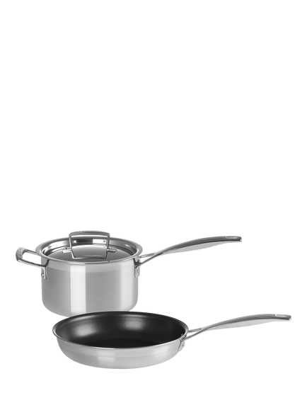 Le Creuset 3-Ply Stainless Steel 18cm Lidded Saucepan & 24cm Non-Stick Frying Pan Set, Stainless Steel