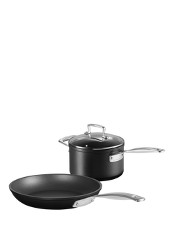 Le Creuset Toughened Non-Stick 18cm Lidded Saucepan & 24cm Shallow Frying Pan, Black