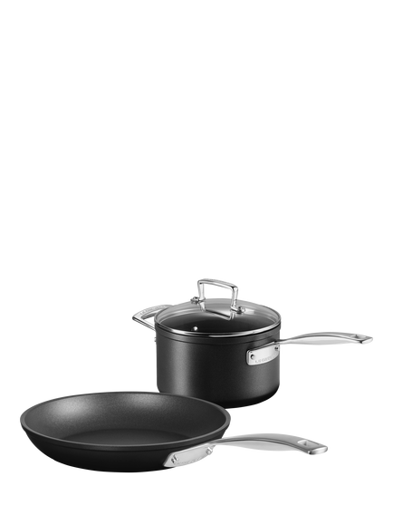 Le Creuset Toughened Non-Stick 18cm Lidded Saucepan & 24cm Shallow Frying Pan, Black