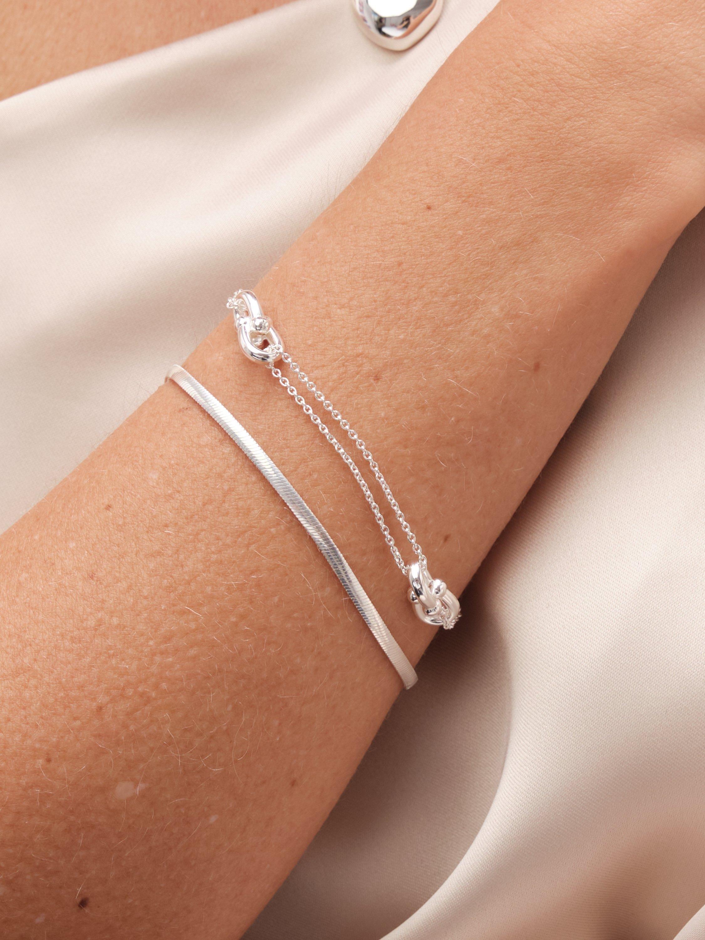 Product image 3 of 4, which shows Simply Silver Fine Flat Snake Chain Bracelet, Silver