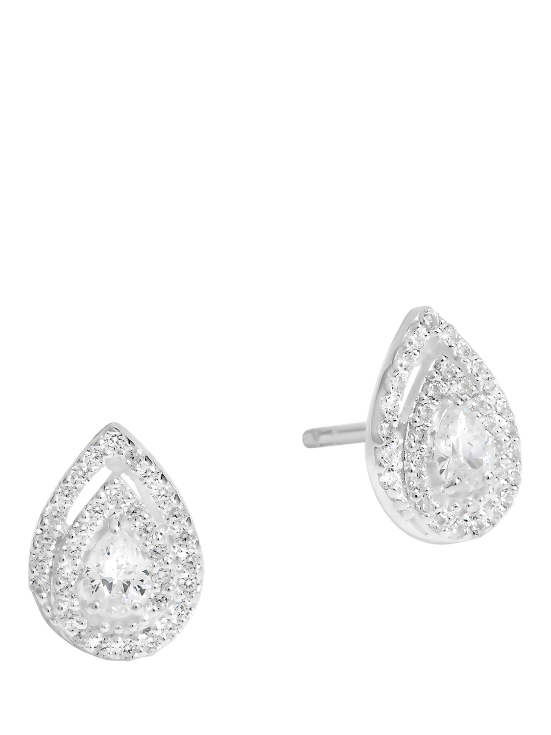 Product image 1 of 3, which shows Simply Silver Cubic Zirconia Double Halo Pear Stud Earrings, Silver