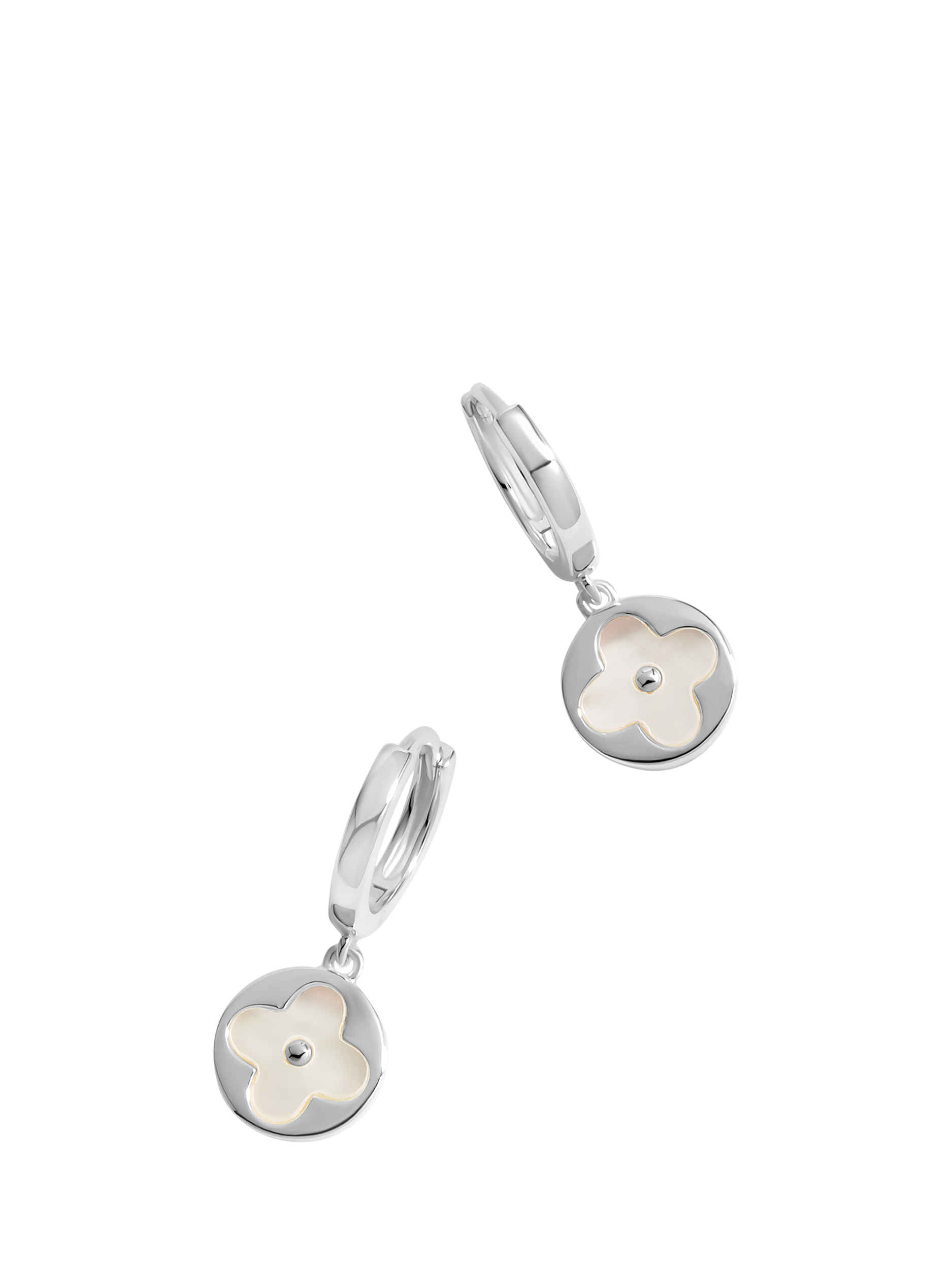 Product image 1 of 3, which shows Simply Silver Mother Of Pearl Clover Charm Earrings, Silver