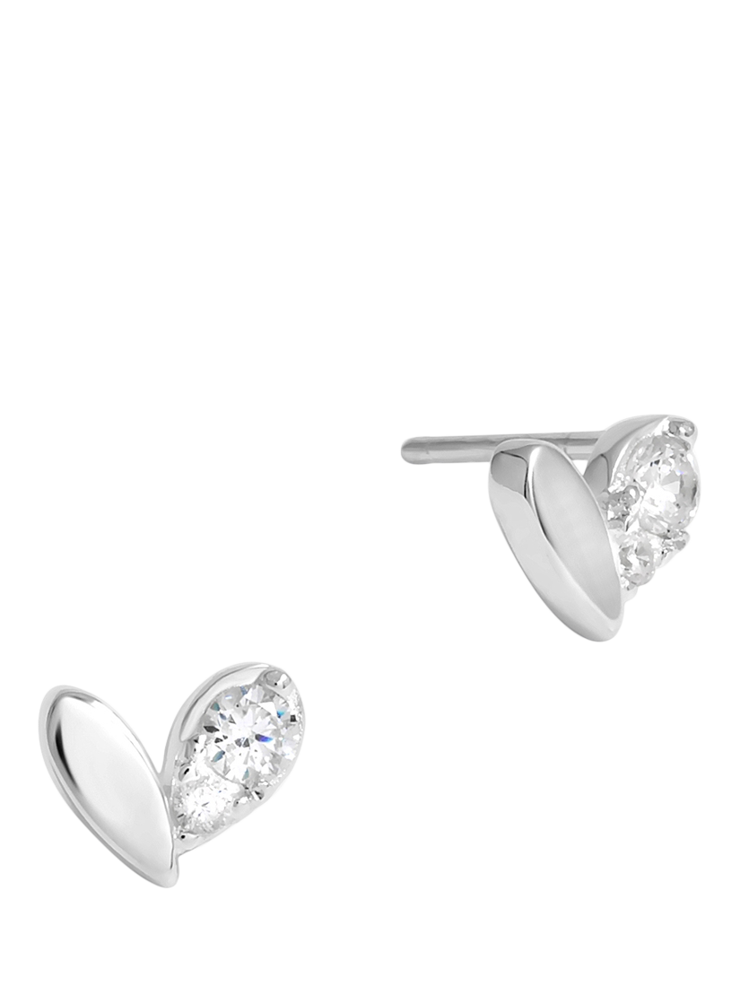 Product image 1 of 3, which shows Simply Silver Polished Crystal Heart Stud Earrings, Silver