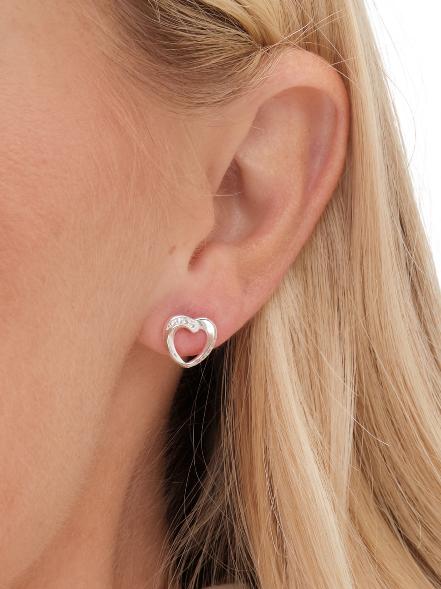 Product image 2 of 3, which shows Simply Silver Polished Crystal Heart Stud Earrings, Silver