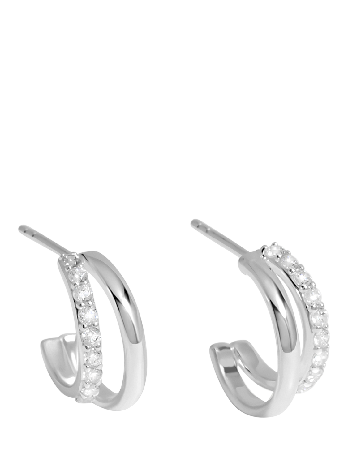 Product image 1 of 2, which shows Simply Silver Cubic Zirconia Double Row Hoop Earrings, Silver