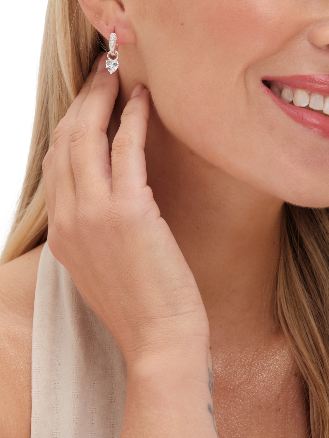 Product image 3 of 3, which shows Simply Silver Cubic Zirconia Heart Hoop Earrings, Silver