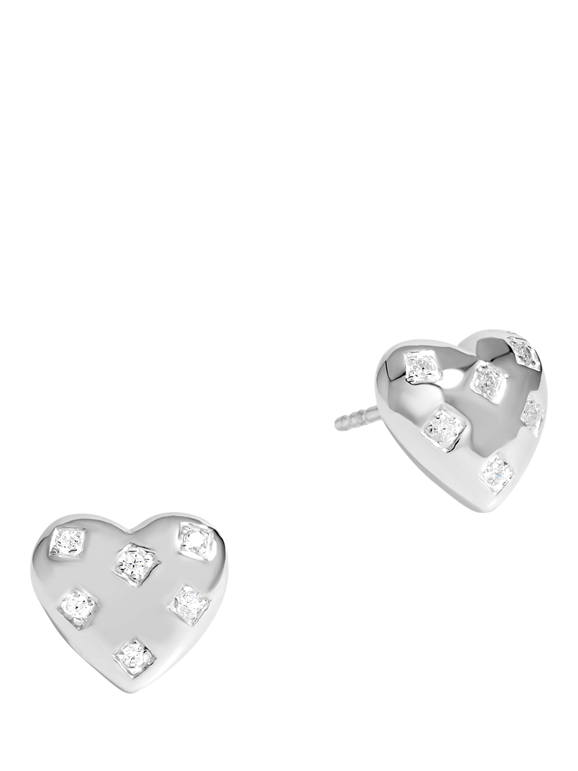 Product image 1 of 3, which shows Simply Silver Cubic Zirconia Scattered Stone Heart Stud Earrings, Silver