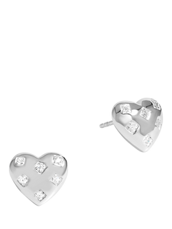 Simply Silver Cubic Zirconia Scattered Stone Heart Stud Earrings, Silver, Silver