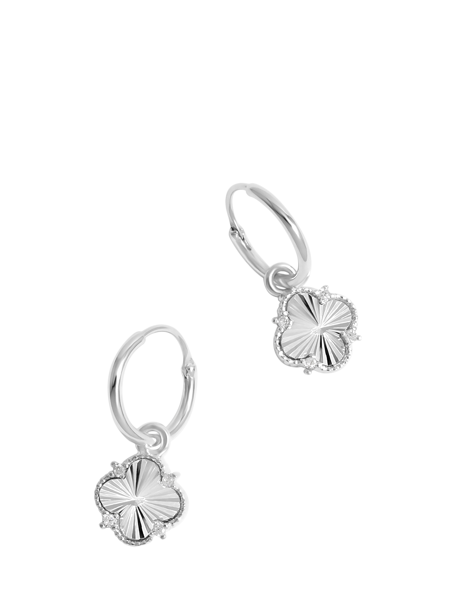 Simply Silver Cubic Zirconia Clover Hoop Earrings, Silver