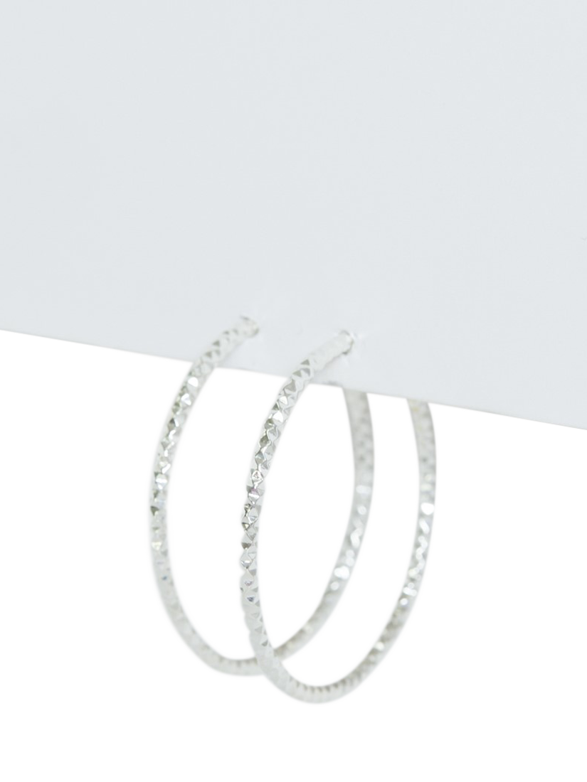 Product image 4 of 4, which shows Simply Silver Polished Diamond Cut Large Hoop Earrings, Silver