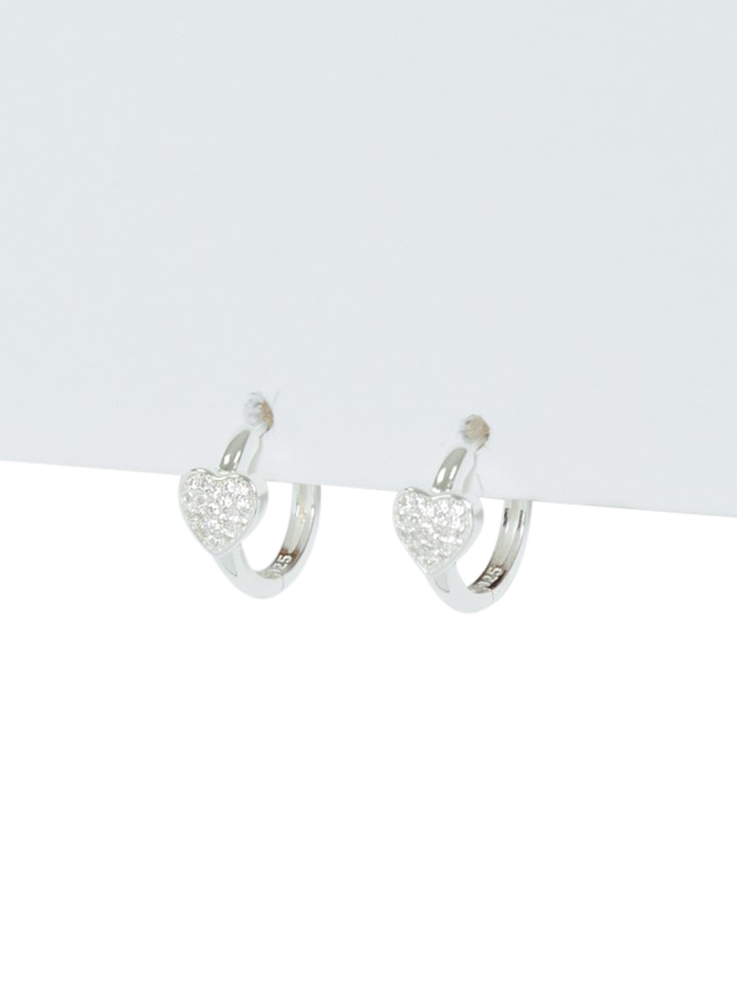 Product image 3 of 3, which shows Simply Silver Pave Heart Huggie Hoop Earrings, Silver