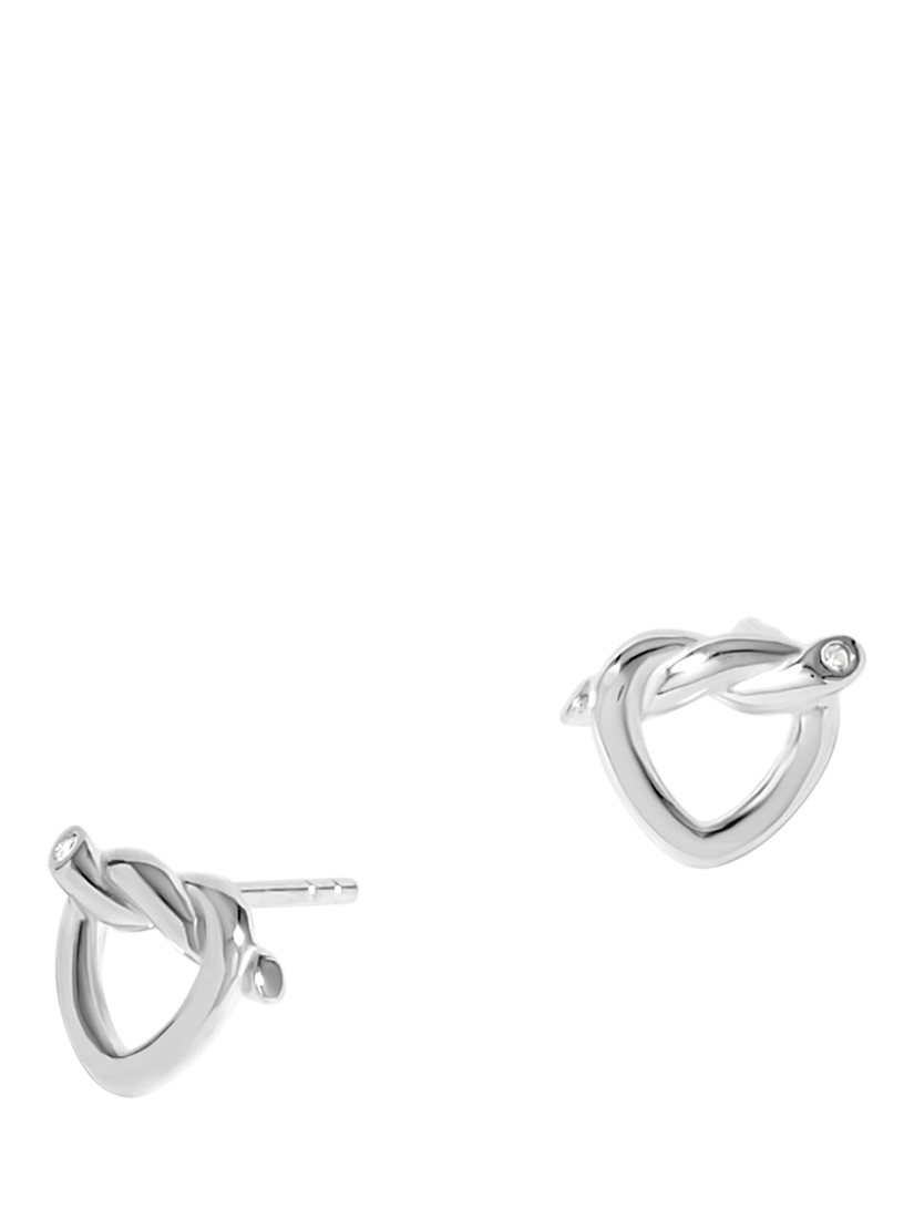 Product image 1 of 3, which shows Simply Silver Polished Knot Heart Stud Earrings, SIlver