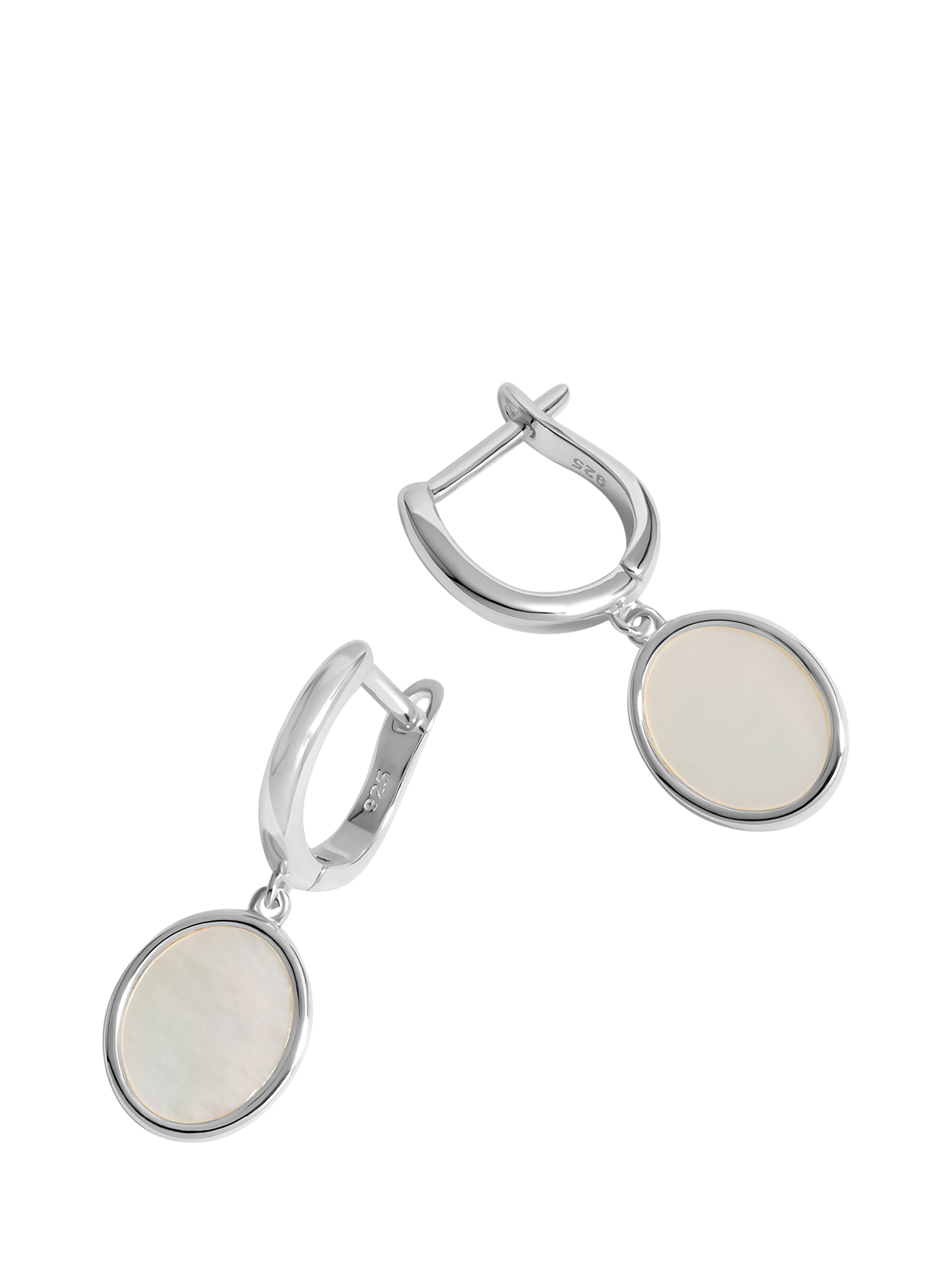 Product image 1 of 3, which shows Simply Silver Mother Of Pearl Oval Hoop Earrings, Silver