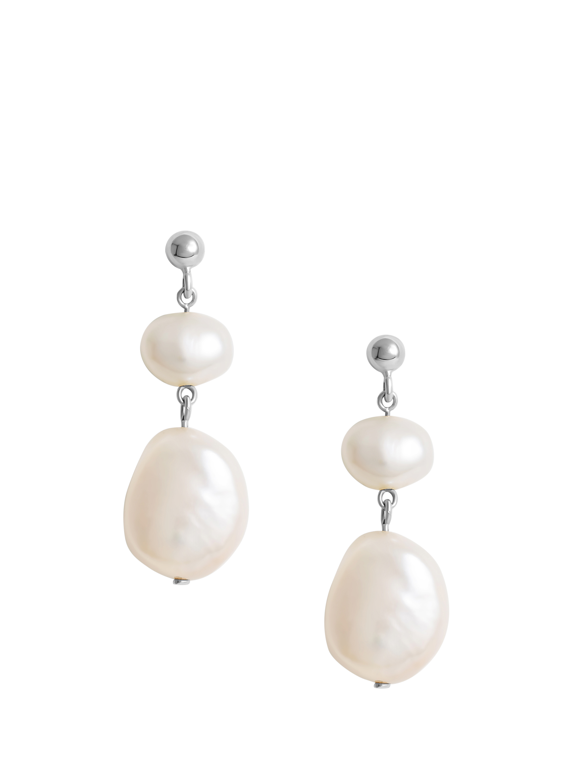 Product image 1 of 1, which shows Simply Silver Freshwater Pearl Double Drop Earrings, Silver
