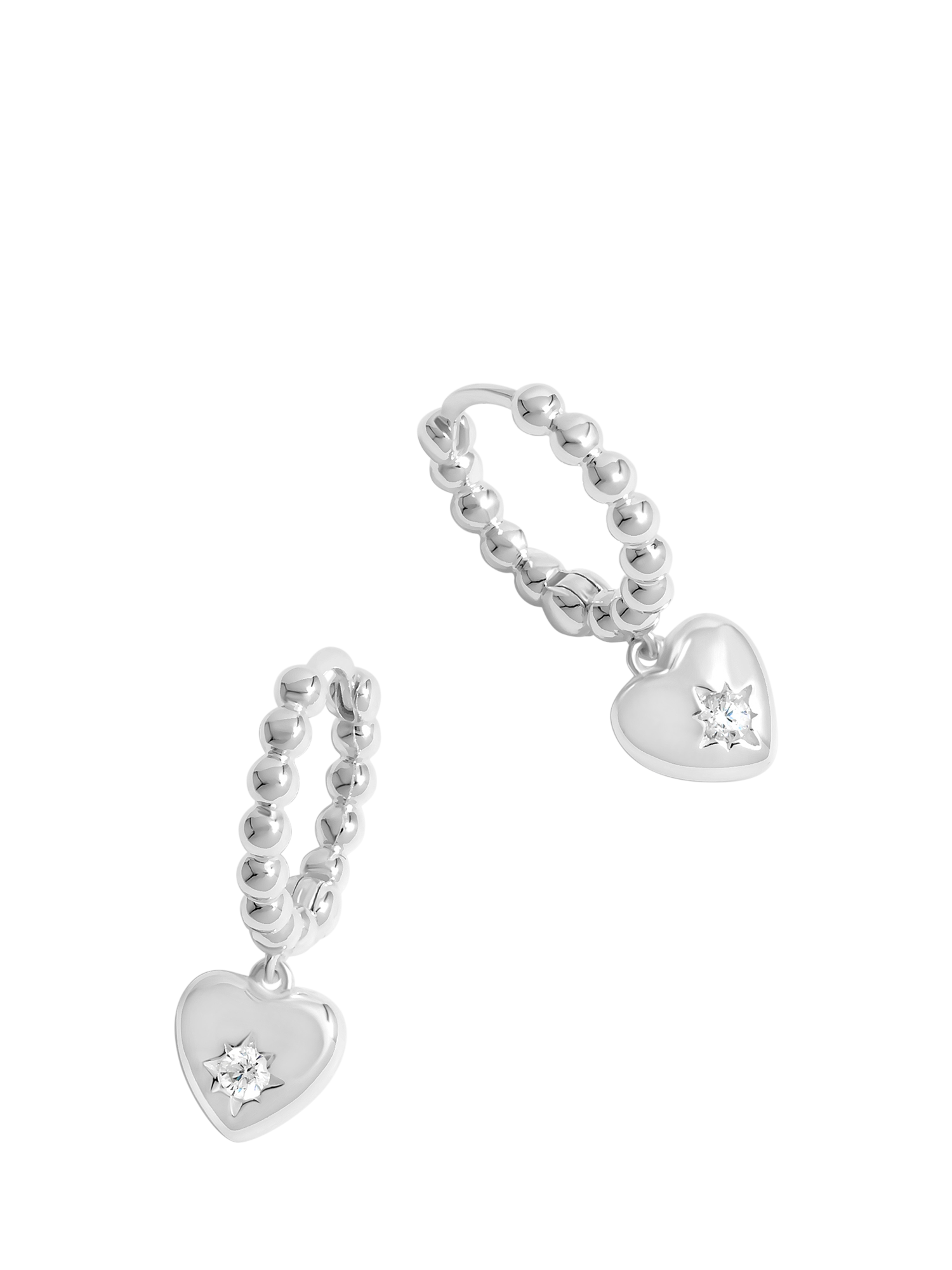 Product image 1 of 4, which shows Simply Silver Starburst Heart Beaded Hoop Earrings, Silver