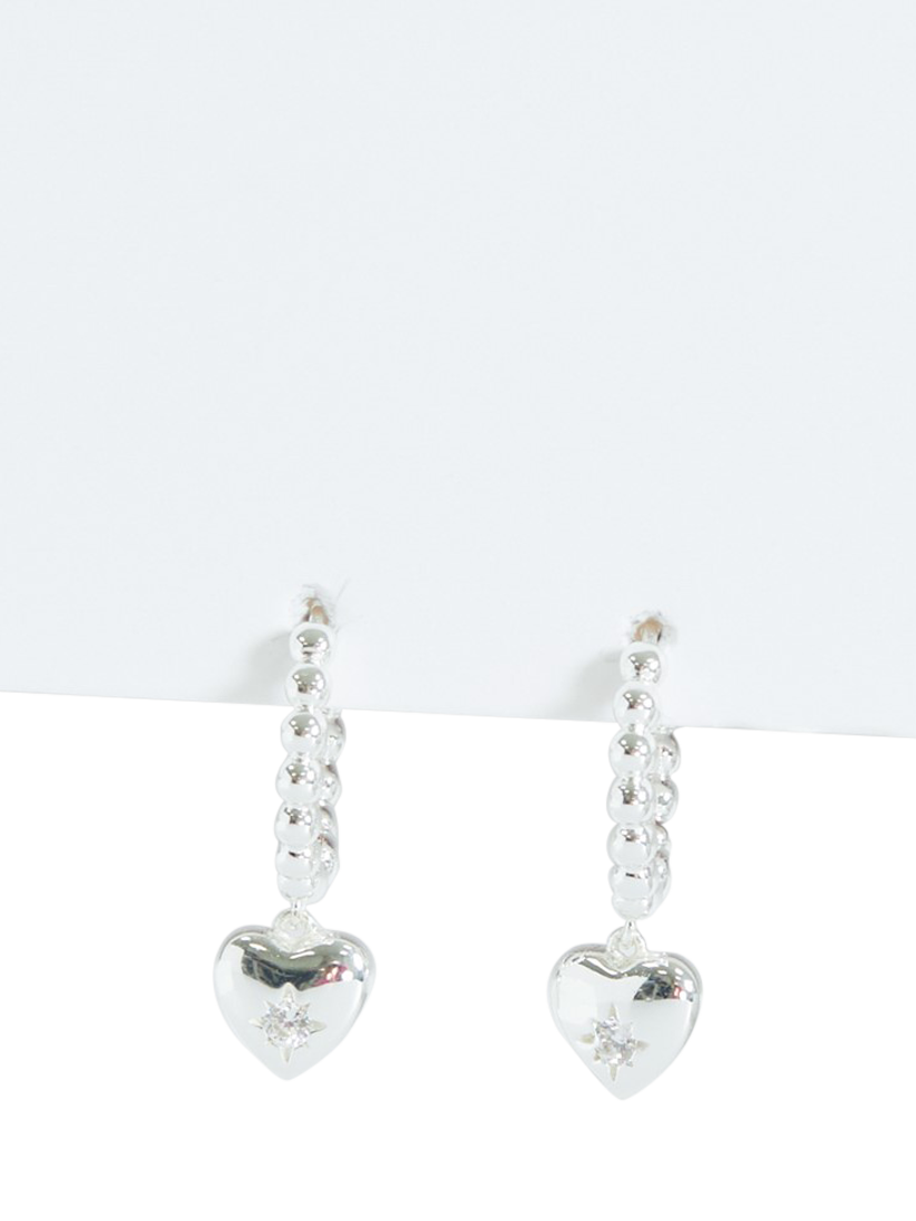 Product image 4 of 4, which shows Simply Silver Starburst Heart Beaded Hoop Earrings, Silver