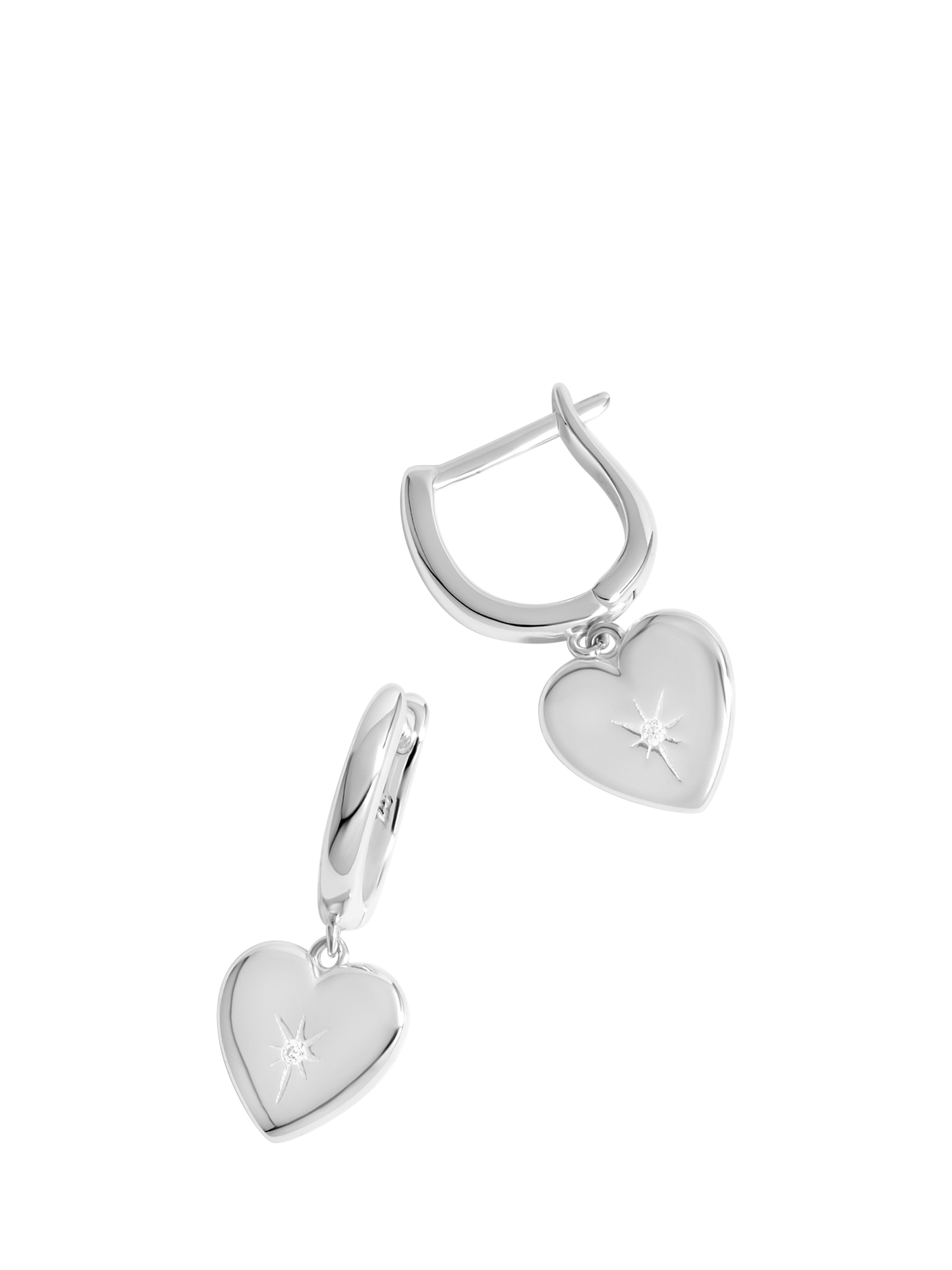 Product image 1 of 3, which shows Simply Silver Starburst Heart Hoop Earrings, Silver