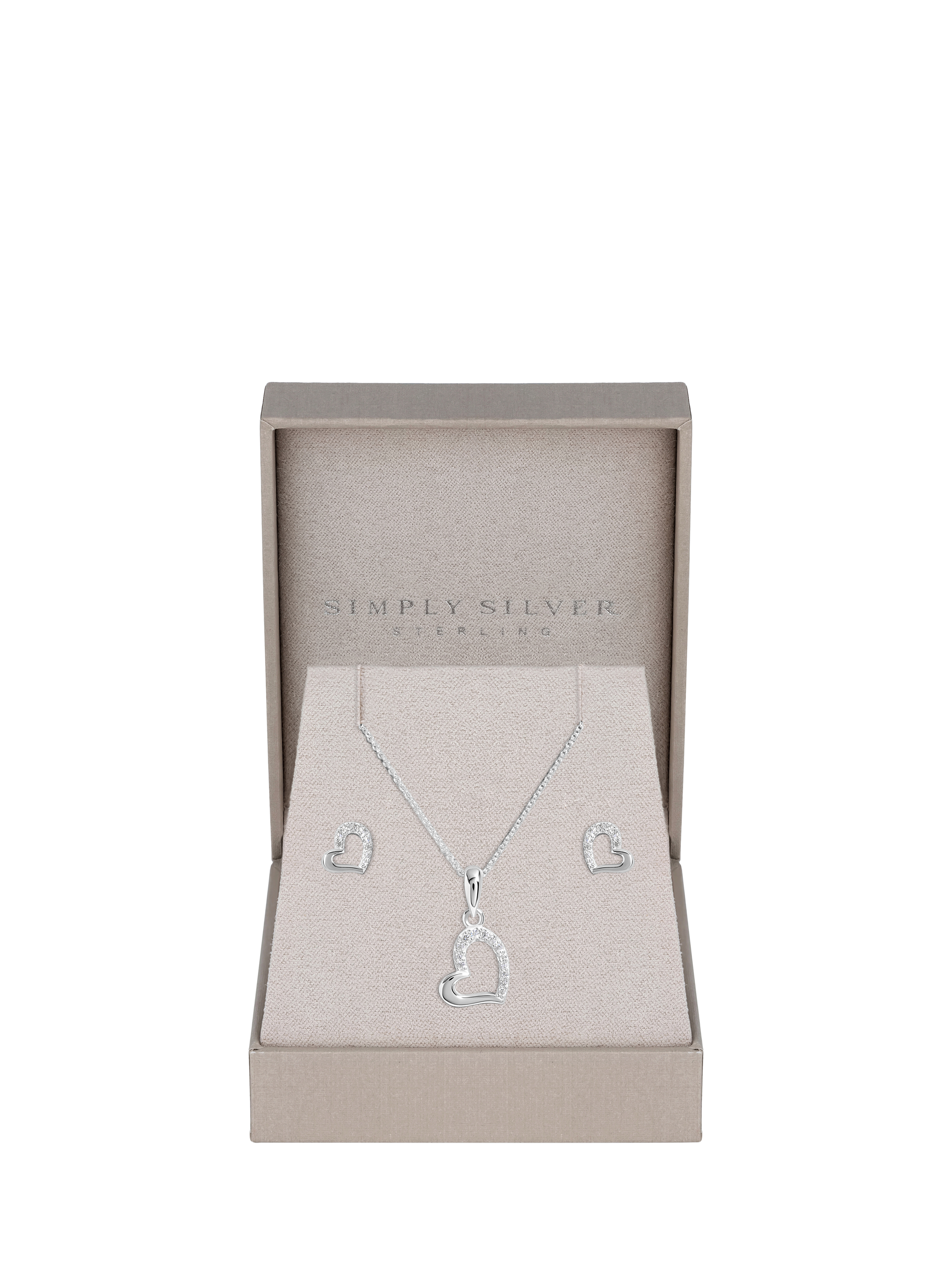 Product image 2 of 3, which shows Simply Silver Polished & Cubic Zirconia Heart Earrings & Necklace Set, Silver
