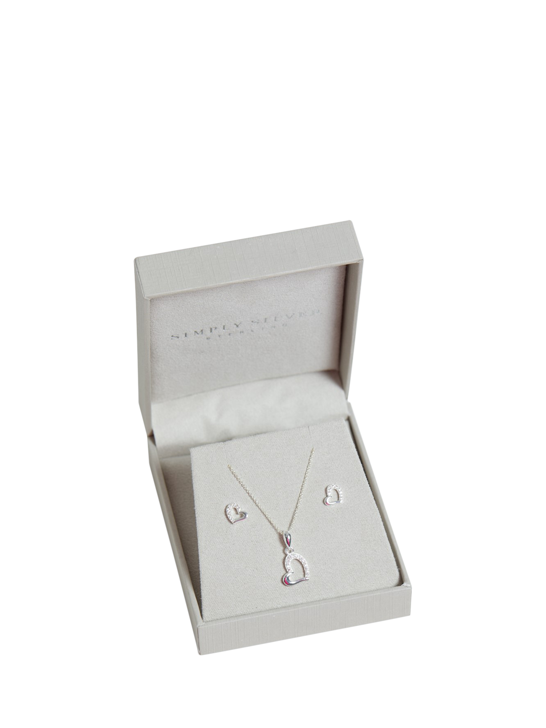 Product image 3 of 3, which shows Simply Silver Polished & Cubic Zirconia Heart Earrings & Necklace Set, Silver