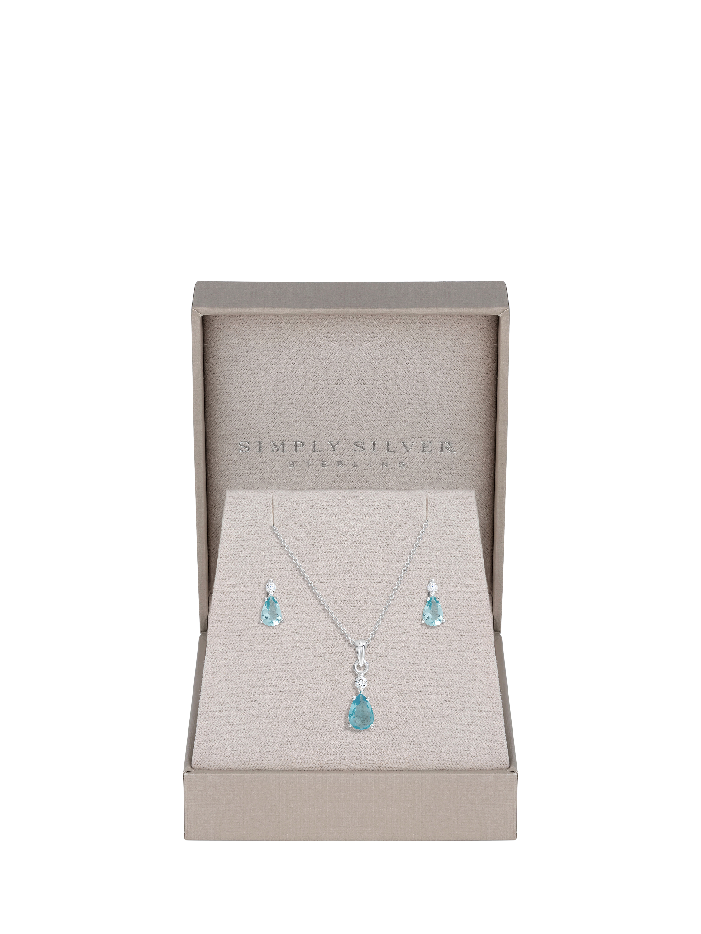 Product image 2 of 2, which shows Simply Silver Cubic Zirconia & Aqua Drop Earrings & Necklace Set, Silver