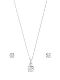 Simply Silver Cubic Zirconia Classic Round Stud Earrings & Necklace Set, Silver